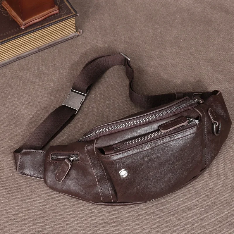 Stylish Men's Large Capacity Leather Waist Bag for Business and Travel