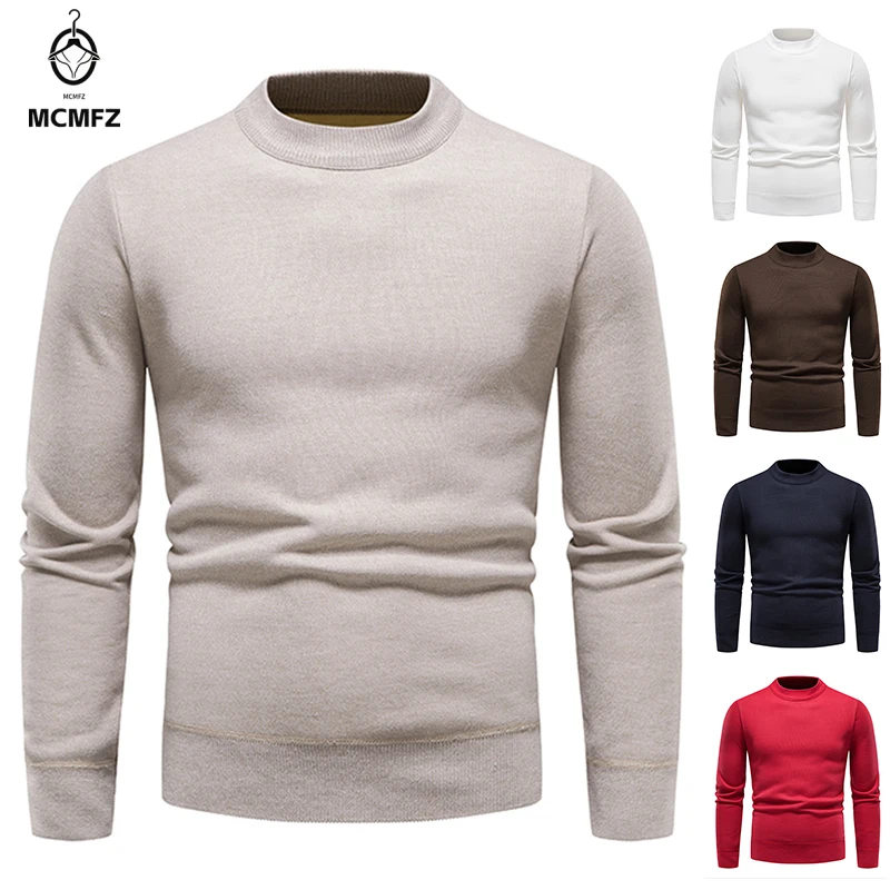 Warm Fleece Lined Mock Neck Sweater Men Classic Knit Long Sleeve Pullover Thermal Base Garment For Cold Weather Travel