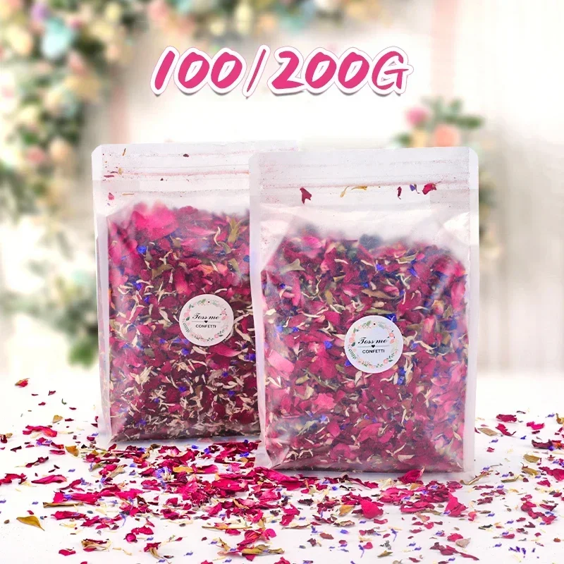 200G Natural Dried Flower Wedding Confetti Red Blue Rose Petal Birthday Party DIY Decoration Biodegradable Handmade Party Supply