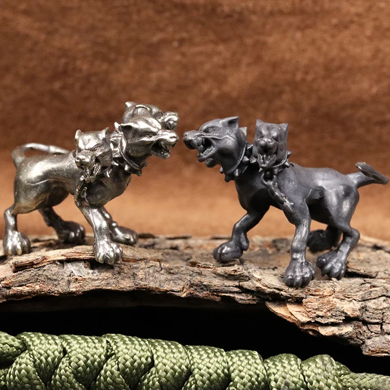 Greek Mythology Dark Demon Hell Three-headed Dog Figurines Brass Knife Beads EDC Outdoor DIY Paracord Woven Lanyard Accessories