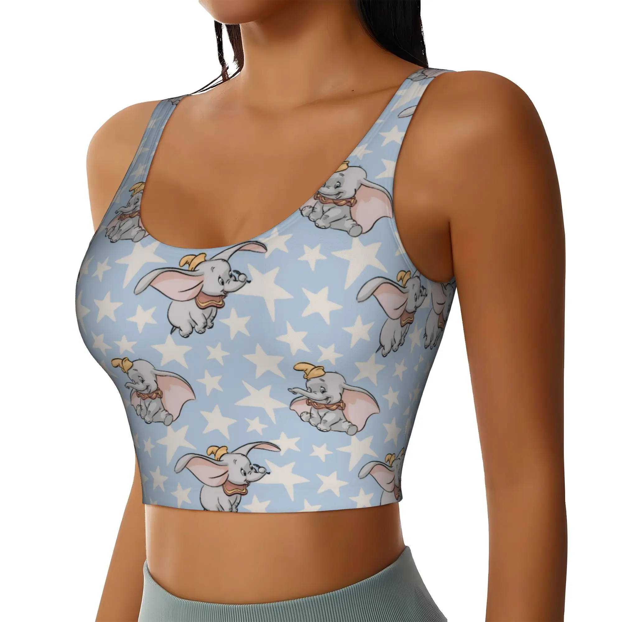 Custom D-Dumboes Sports Bra for Women Anime Elephant High Impact Workout Yoga Crop Top