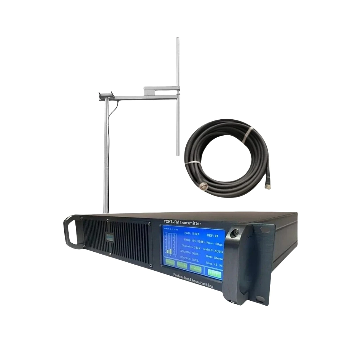 Touch Screen YXHT-2 600W FM Transmitter + 1-Bay Antenna + 30 Meters Cable