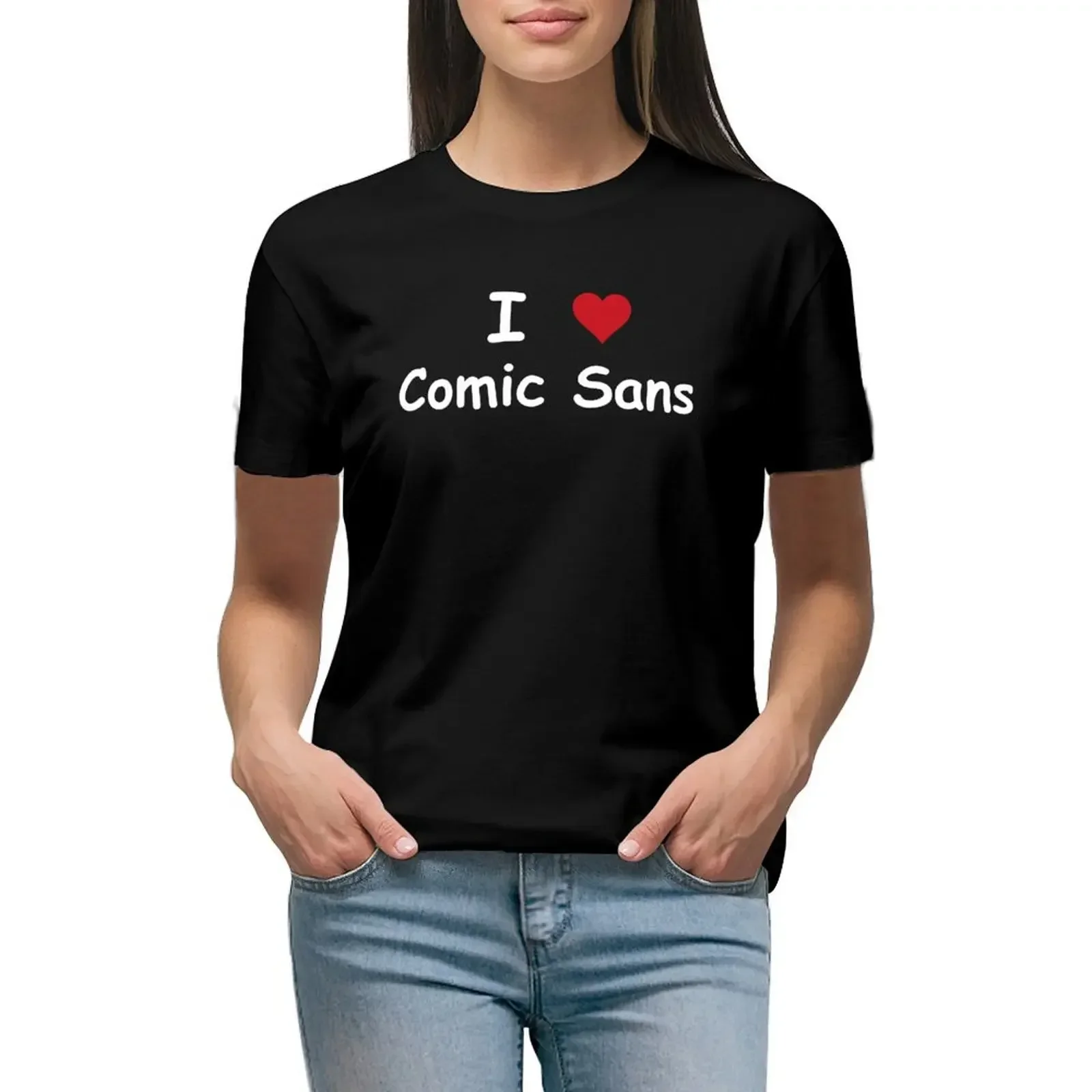 

I Heart Comic Sans Korean fashion anime trend Harajuku Street wear fashion summer daily men's and women's universal T-shirt