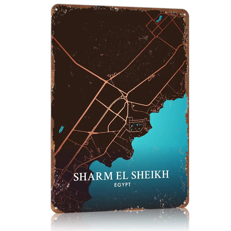شرم الشيخ خريطة المدينة تين تسجيل ملصق معدني ديكور لتزيين الغرفة علامات معدنية قابلة للتخصيص لتزيين جدران الفن الرجعية