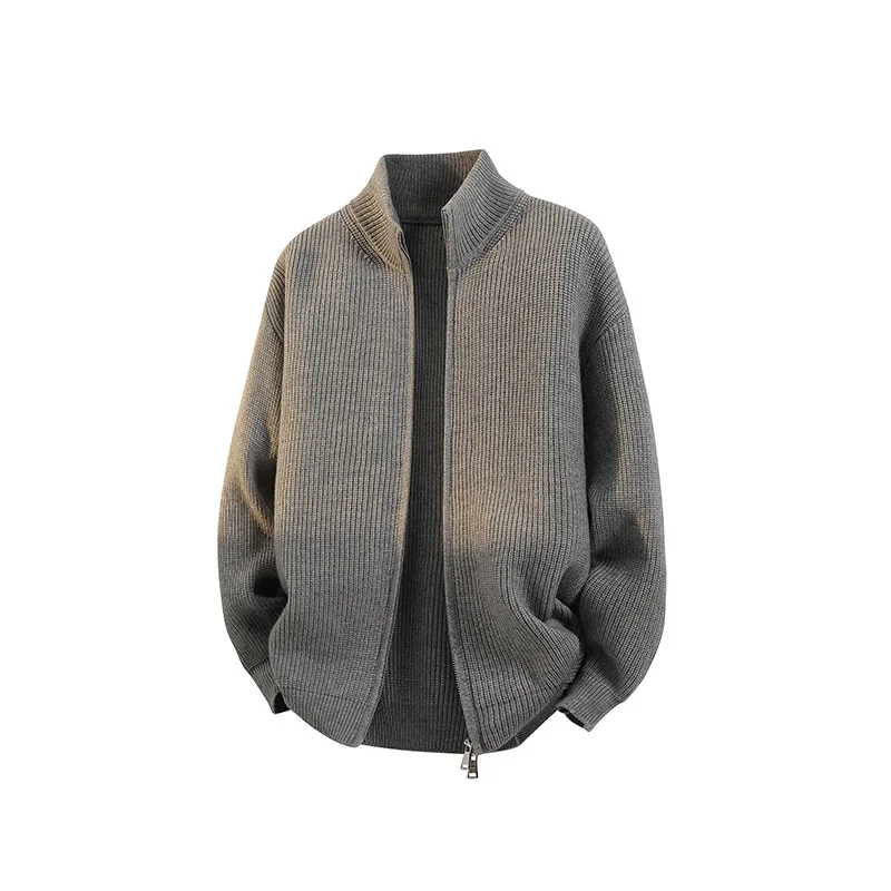 

2026 Solid-color knitted cardigan coat for men - Spring/Autumn loose and versatile stand-up collar jacket for men
