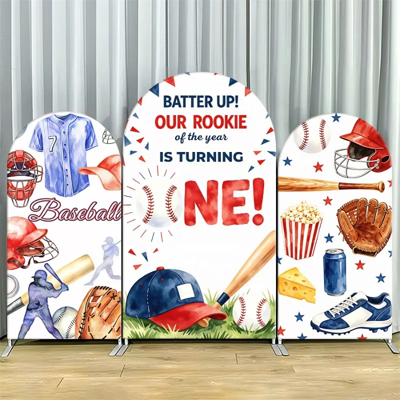 

Arch Backdrop Cover Single Side Baseball Batter Up Our Rookie Is Turning One Party Decoration Photo Booth Background Event Props