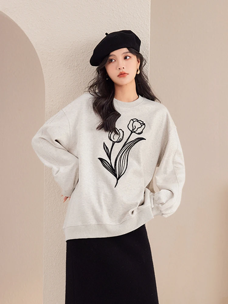 Women Sweatshirt 2024 Autumn Fashion Print Round Neck Long Sleeve Loose Hoodies Lazy Style Casual Pullover Tops