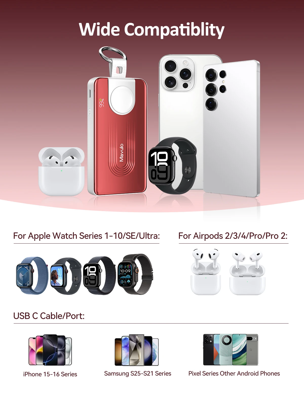 شاحن محمول 10000 مللي أمبير في الساعة لسلسلة ساعات Apple وiPhone 17 16 15، حزمة بطارية Samsung S25 S24 مدمجة في كابل مع شاشة LED #6