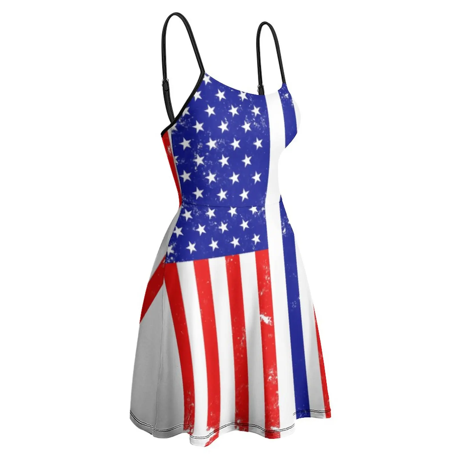 Sexy Distressed American Red Police Vertical Flag USA Patriotic Blue Thin Line Police Flag Women's Sling Dress  Cocktails  Woman