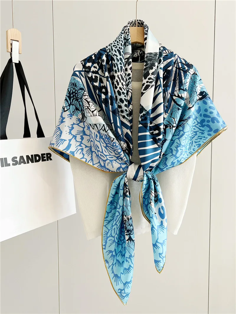 Lion Print Silk Scarf Luxury Designers Hand-rolled Edges Large Shawls Women Bandanas Accessories Belt Hair Neck Decorations view 4