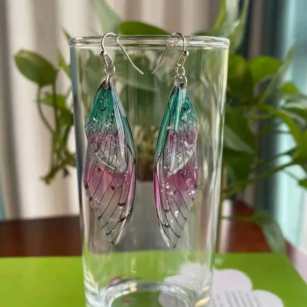 Fairy Gradient Resin Simulation Wing Drop Earrings for Women Shiny Rhinestone Butterfly Earring Jewelry Серьги Женские Pulsera