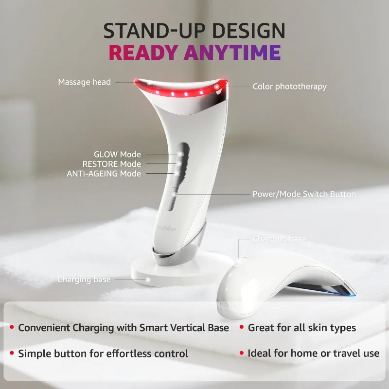 

Массажер для шеи BAAO для уменьшения морщин шеи и носогубных складок - Микротоковый массажер EMS с вибрацией