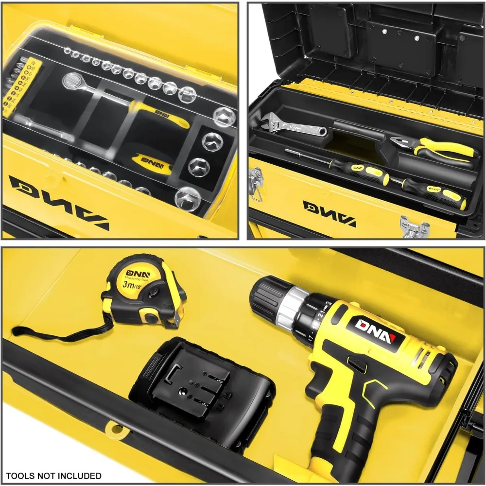 صندوق أدوات قابل للتكديس من DNA Motoring مكون من 3 طبقات مع حقيبة يد منفصلة، مساحة تخزين 19.5 × 28.5 × 12، 3 في 1، أصفر
