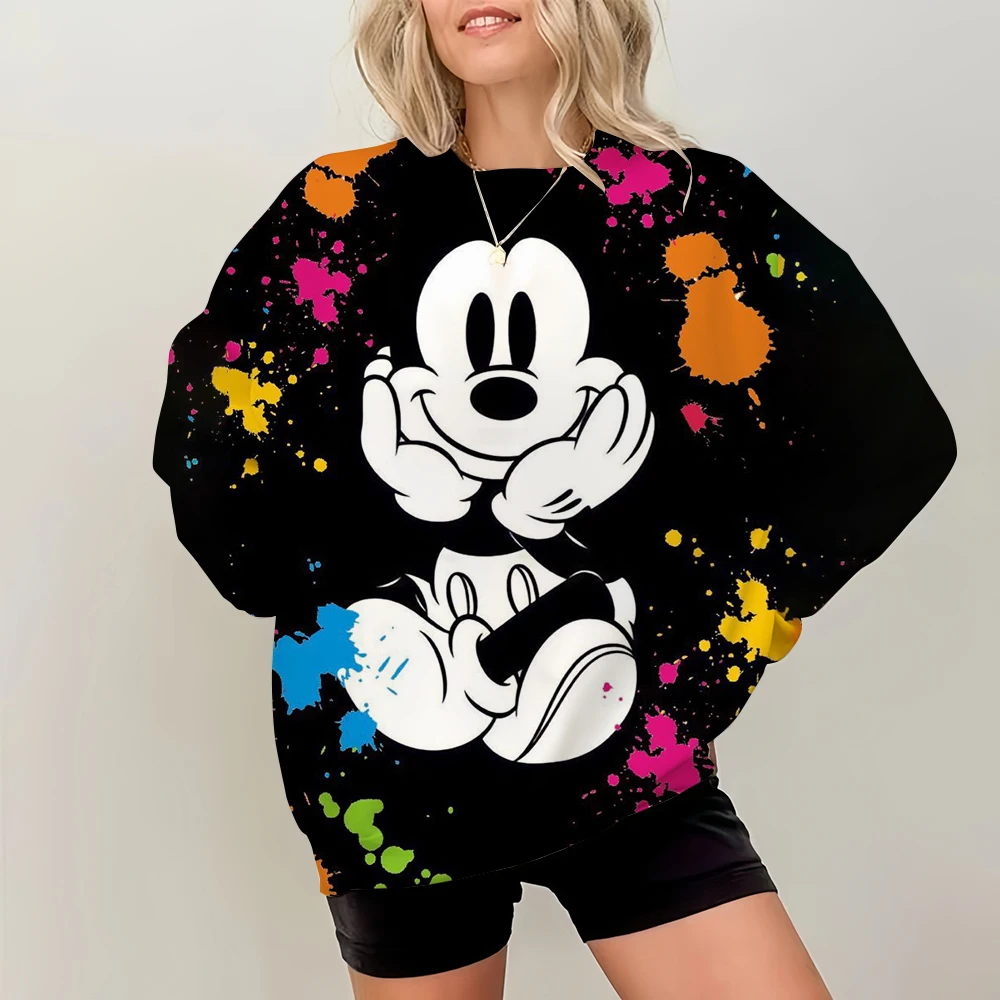 المرأة هوديس المرأة موضة هوديس ديزني ميكي ماوس طباعة البلوز هوديي المتضخم سوداديراس Harajuku معاطف أنيقة