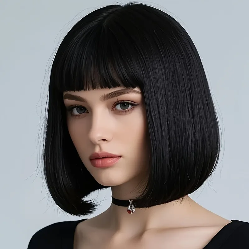 12 Inch Synthetic [Fashion Bob Wig] Elegant Women's Shoulder-Length Bob Wig - Fashionable Temperament Short Hair image 3