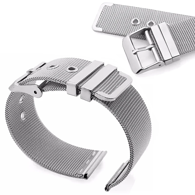 Men Women Stainless Steel Watch Strap 12mm 14mm 16mm 18mm 20mm 22mm 24mm Silver Mesh Milanese Pinhole Buckle Metal Watch Band
