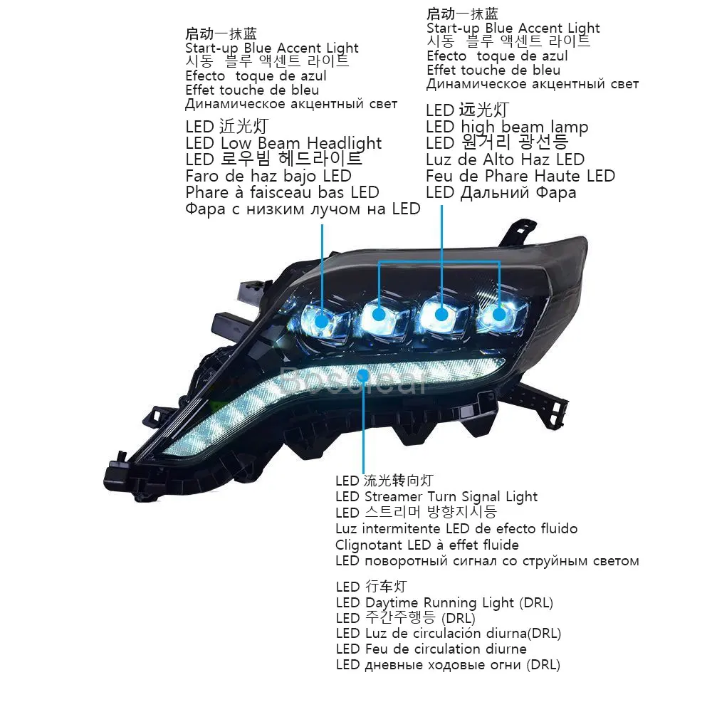 Car Lights For Toyota Prado LC150 2014-2017 FJ150 Headlight LED Projector Head Lamp Daytime Running Light Automotive Accessories