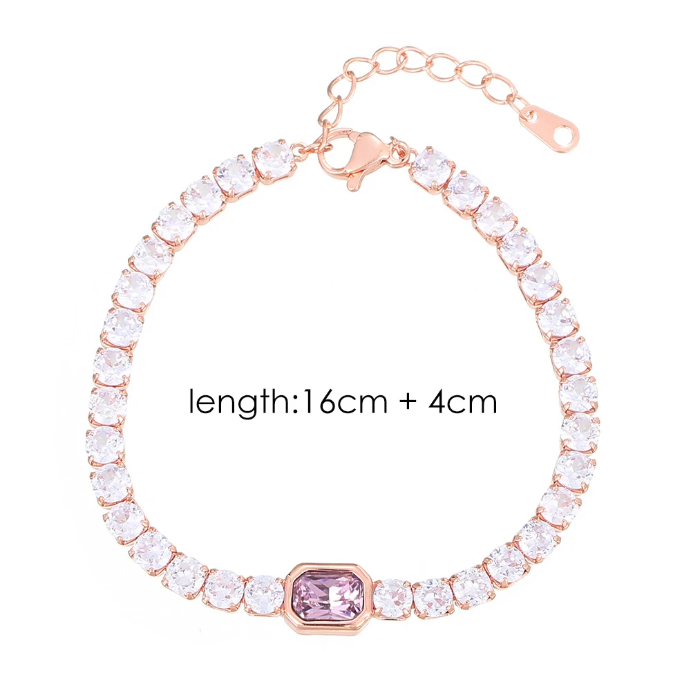 Korean Fashion Tennis Bracelet Women Simple Iced Out Multicolor Zircon Rose Gold Color Bangle Hand Jewlery Friend Gift KCH032