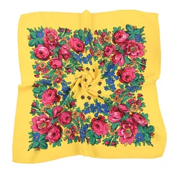 Écharpe carrée de style russe pour femme, imprimé floral de luxe, bandeau de sauna Bnadana, foulards Babushka, mouchoir, couvre-chef, 70x70cm