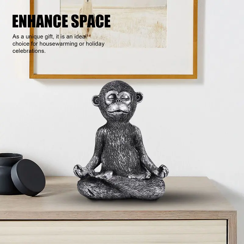Meditating Monkey Statue Resin Yoga Buddha Figurine Home Decorative Sculptures for Patio Living Room Yard Outdoor-ABHG view 6