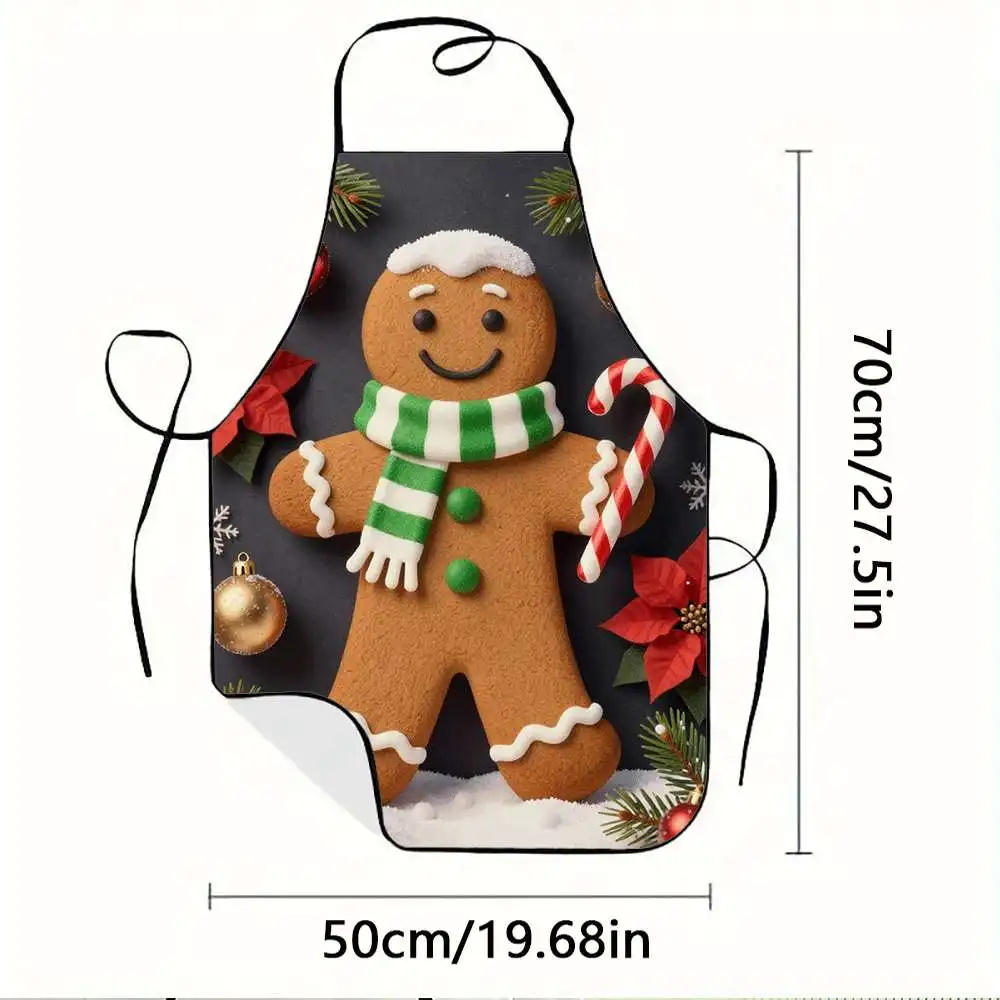 1pc Gingerbread Man Funny Print Apron Durable And Easy to Clean, Adjustable Waistband Polyester Material, for Kitchen Cooking