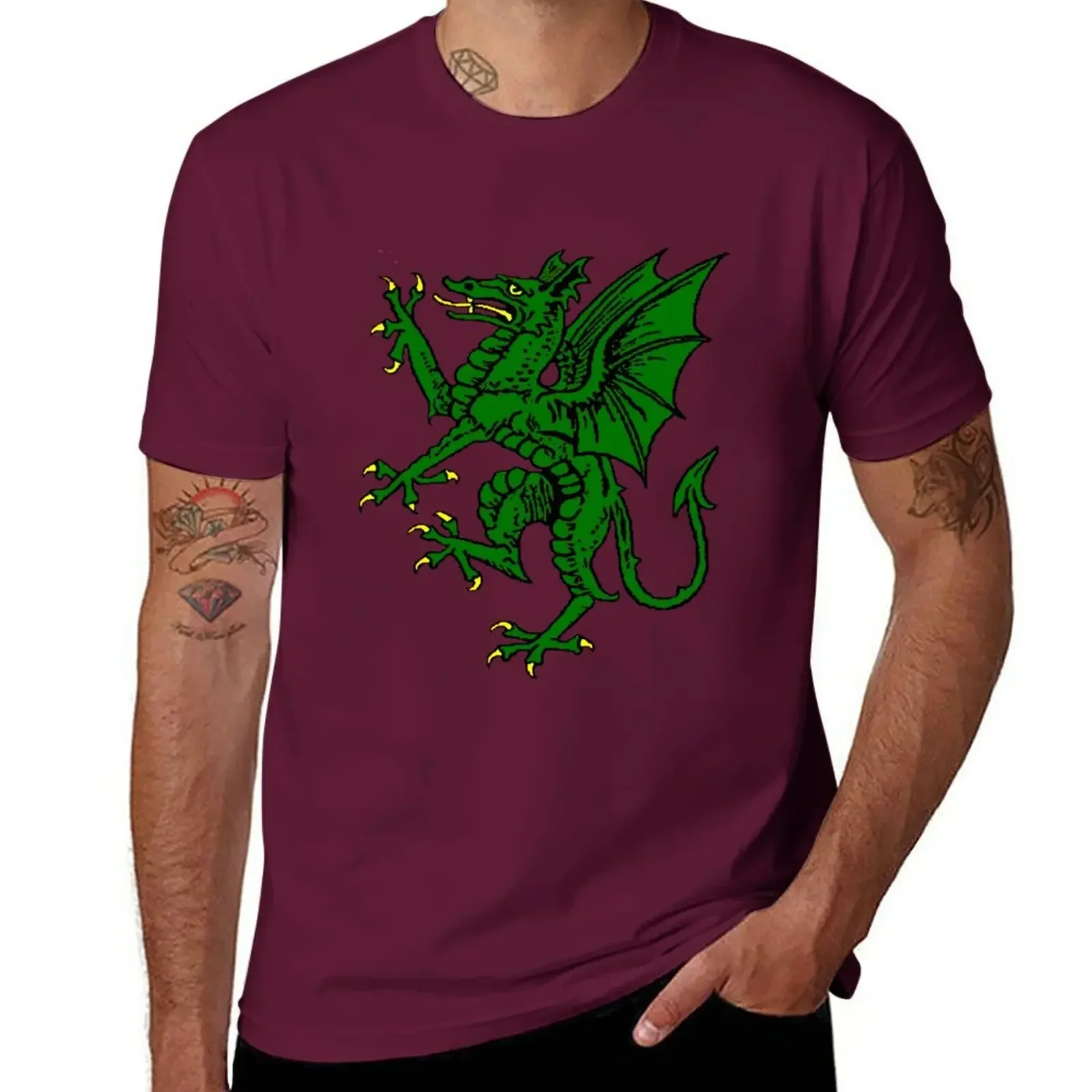 mens summer Tops Hattori Green Heraldic Dragon T-Shirt cute tops korean fashion mens graphic t-shirts anime