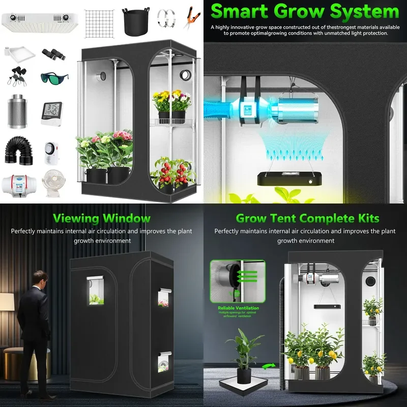 For Hydroponic Plant Growth Tent 600D Oxford Cloth Black Indoor Cultivation Set Multi Room Gardening Durable Waterproof
