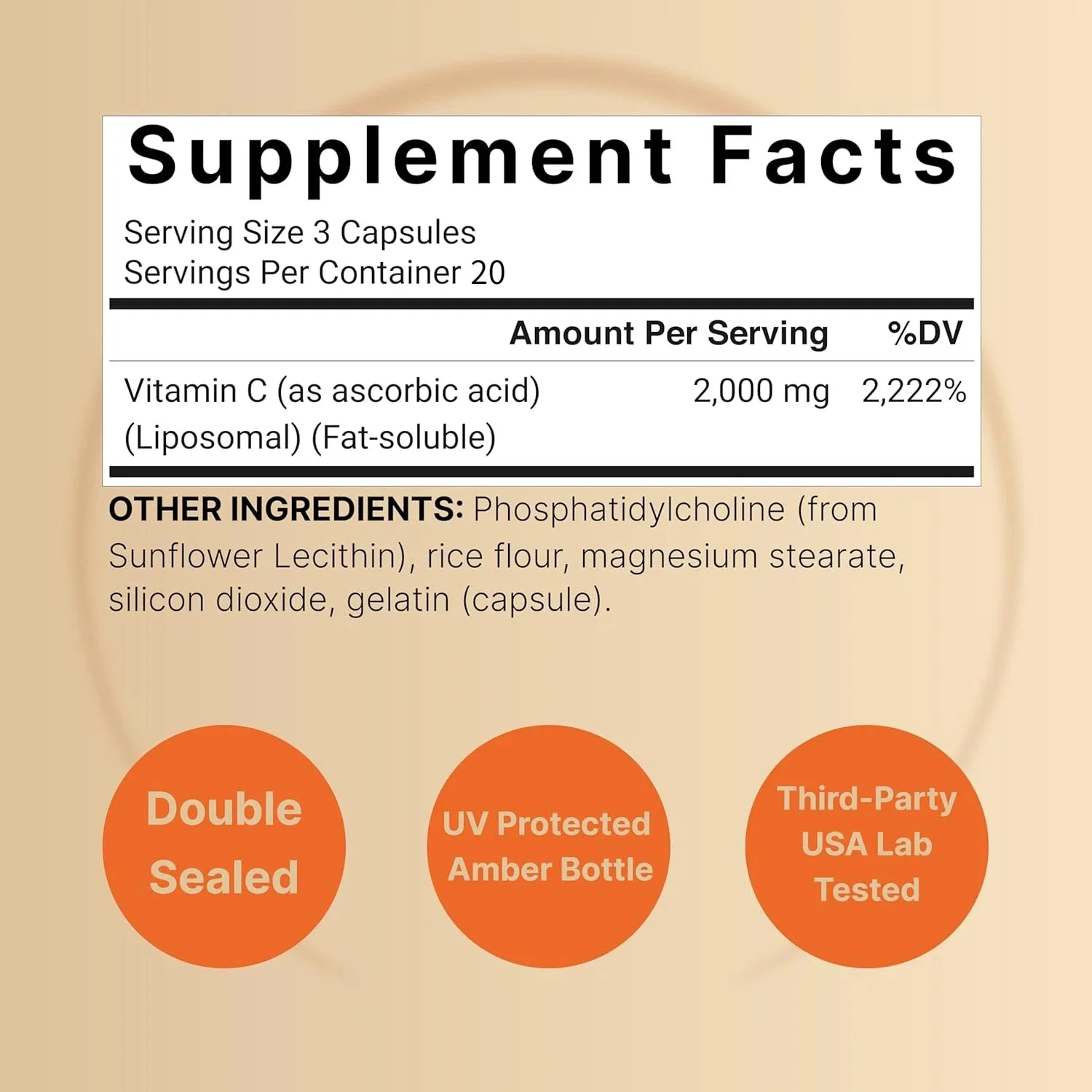 Liposomal Vitamin C 2,000mg Supports Antioxidant Health & Immune Function High Absorption Non-GMO Gluten Free
