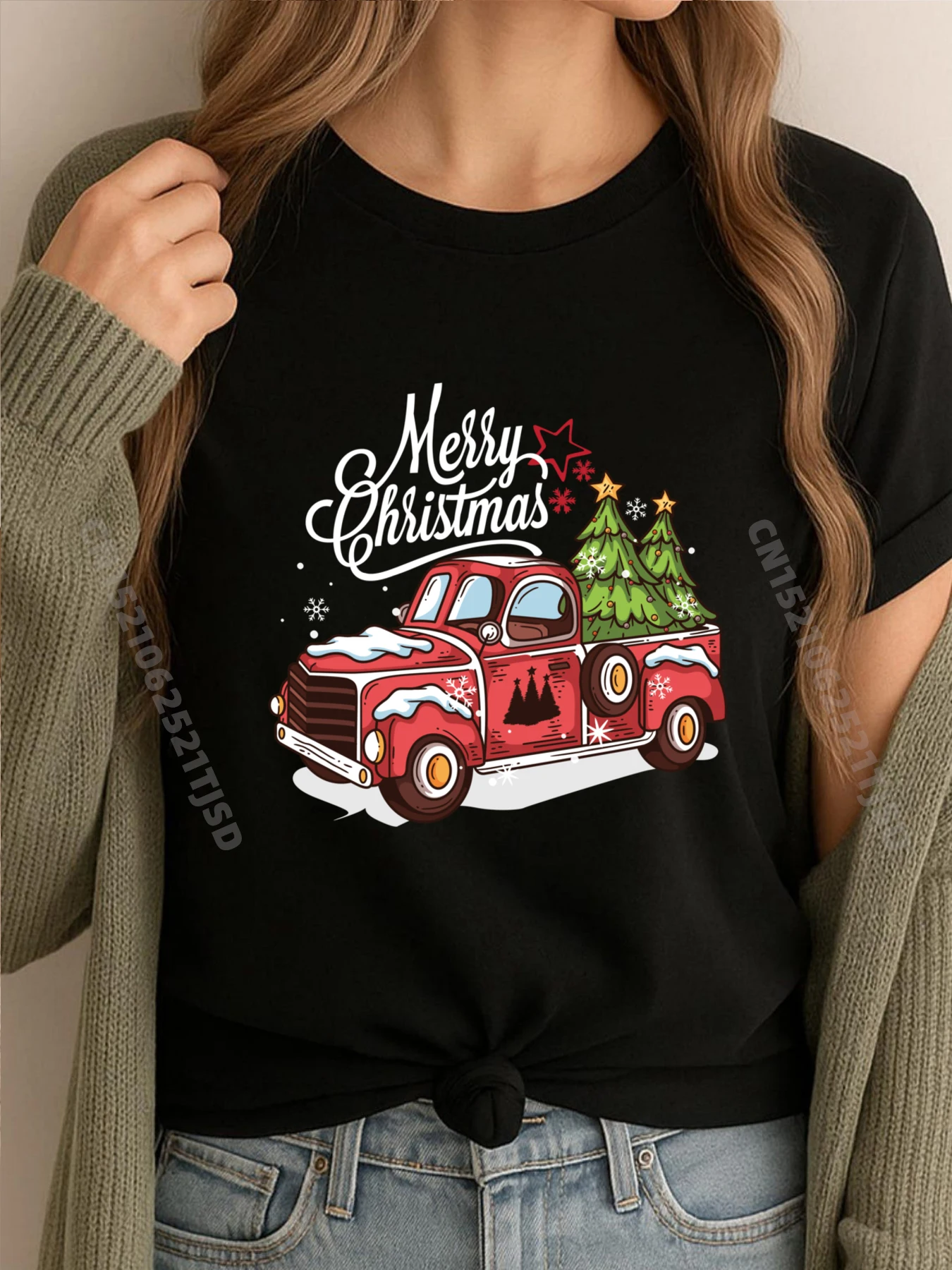 

Винтажная дизайнерская футболка с красной грузовиком и рождественской елкой, женская и мужская роскошная футболка на День памяти