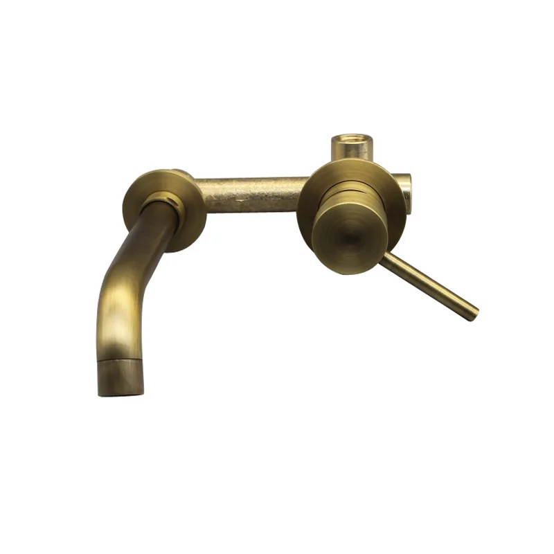 

Brass antique into the wall one-piece basin hot and cold faucet, concealed double hole single handle