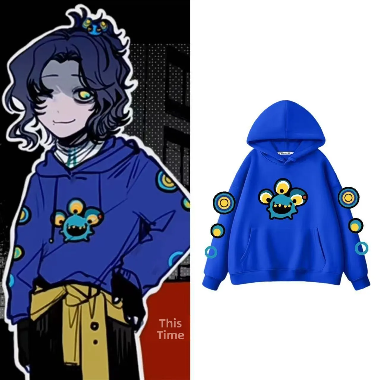 

Синяя толстовка Klein Blue из коллекции осень-зима, на флисовой подкладке, свободного кроя, удобная, хлопковая, с молодежным принтом