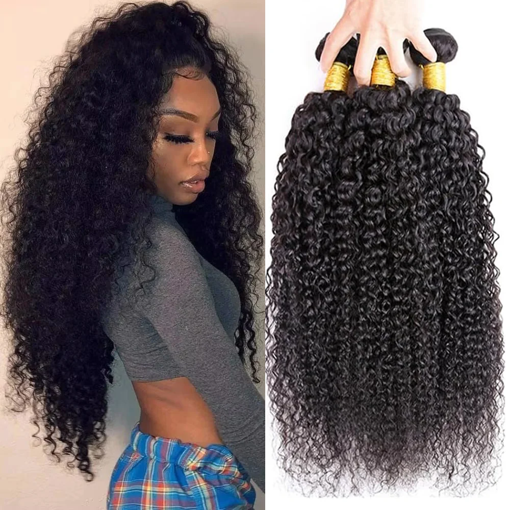 Birmanya Kinky Kıvırcık Demetleri 12A Bakire İnsan Saç Demetleri 1/3/4 Adet Ham Kıvırcık İnsan Saç Uzantıları Kadınlar Için Doğal Siyah