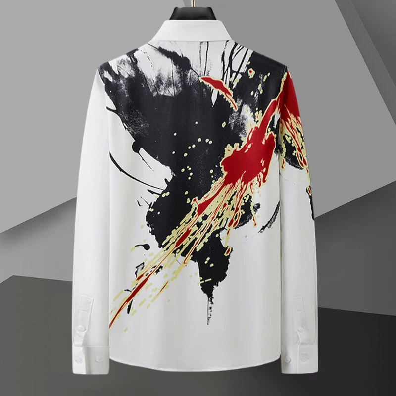 Spring Abstract Contrasting Colors Print Men Shirt Long Sleeve Casual Shirt Camisa Hombre Social Party Shirts For Men Streetwear