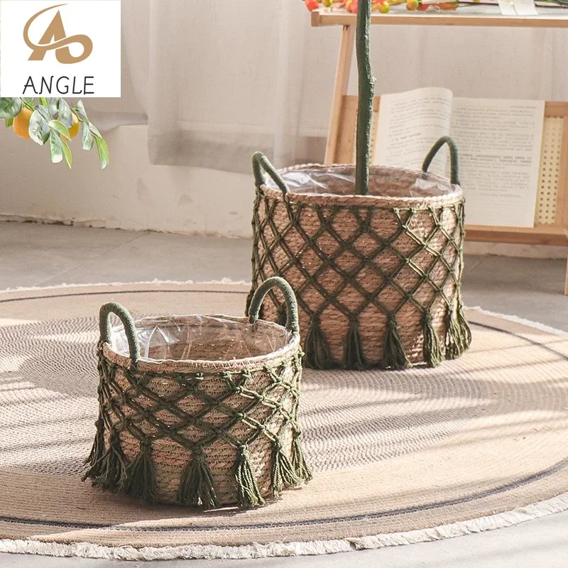 

High Quality Wicker Basket For Planter Natural Flower Pot Bamboo Seagrass Woven Storage Baskets Toy Holders Home Garden Deco