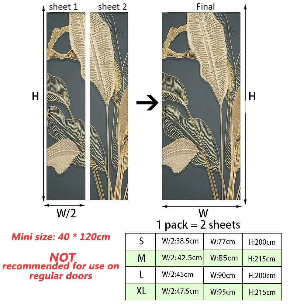 Pastoral Flower Leaf 3D Door Stickers Self Adhesive PVC Retro Jungle Door Wrap Sticker Cover Wallpaper Fridge Art Mural Decor