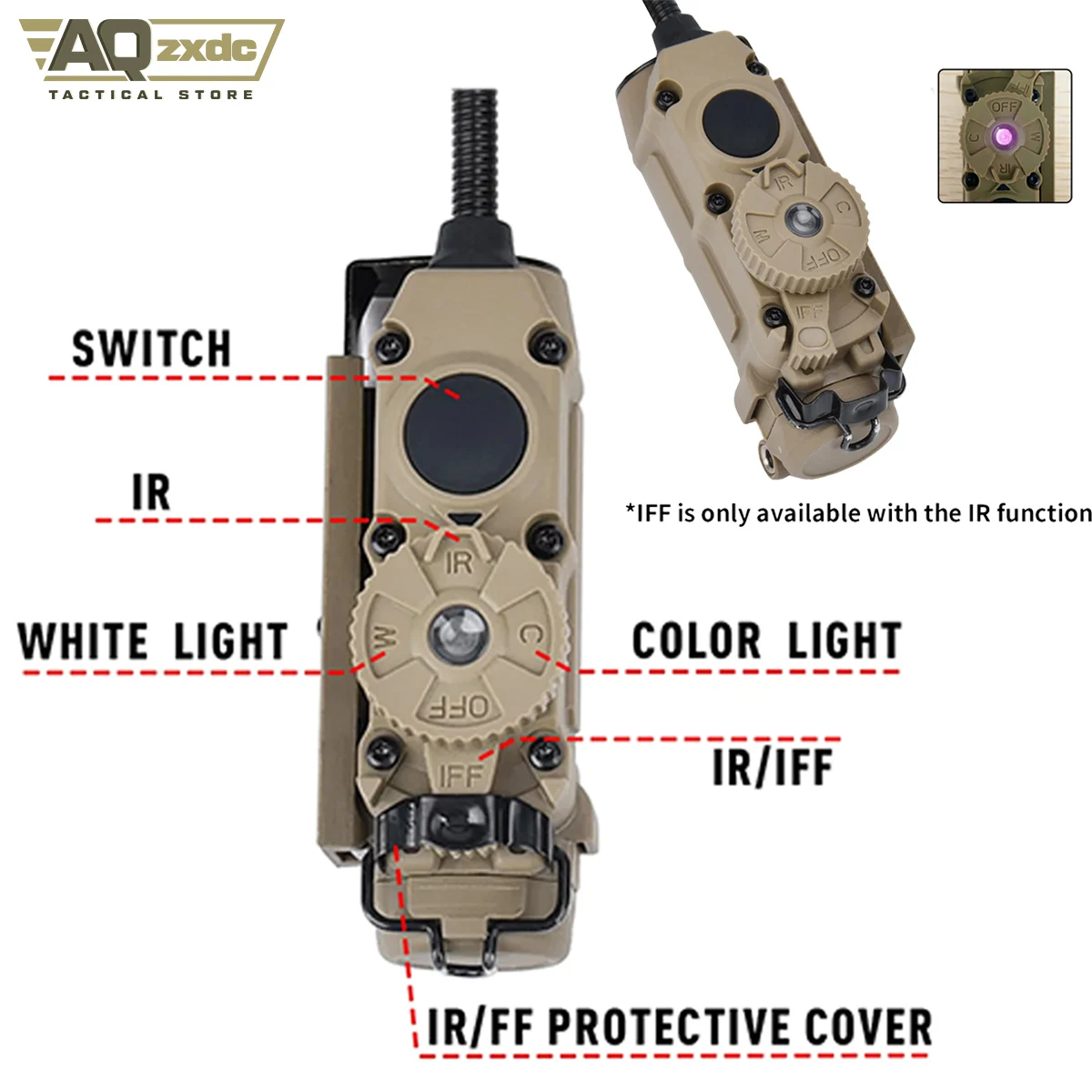 Tactical LED/IR Flashlight  For Helmet DARK EARTH Side Winder Head Lamp FAST Helmet Light Red Green IR Blue White LED Strobe