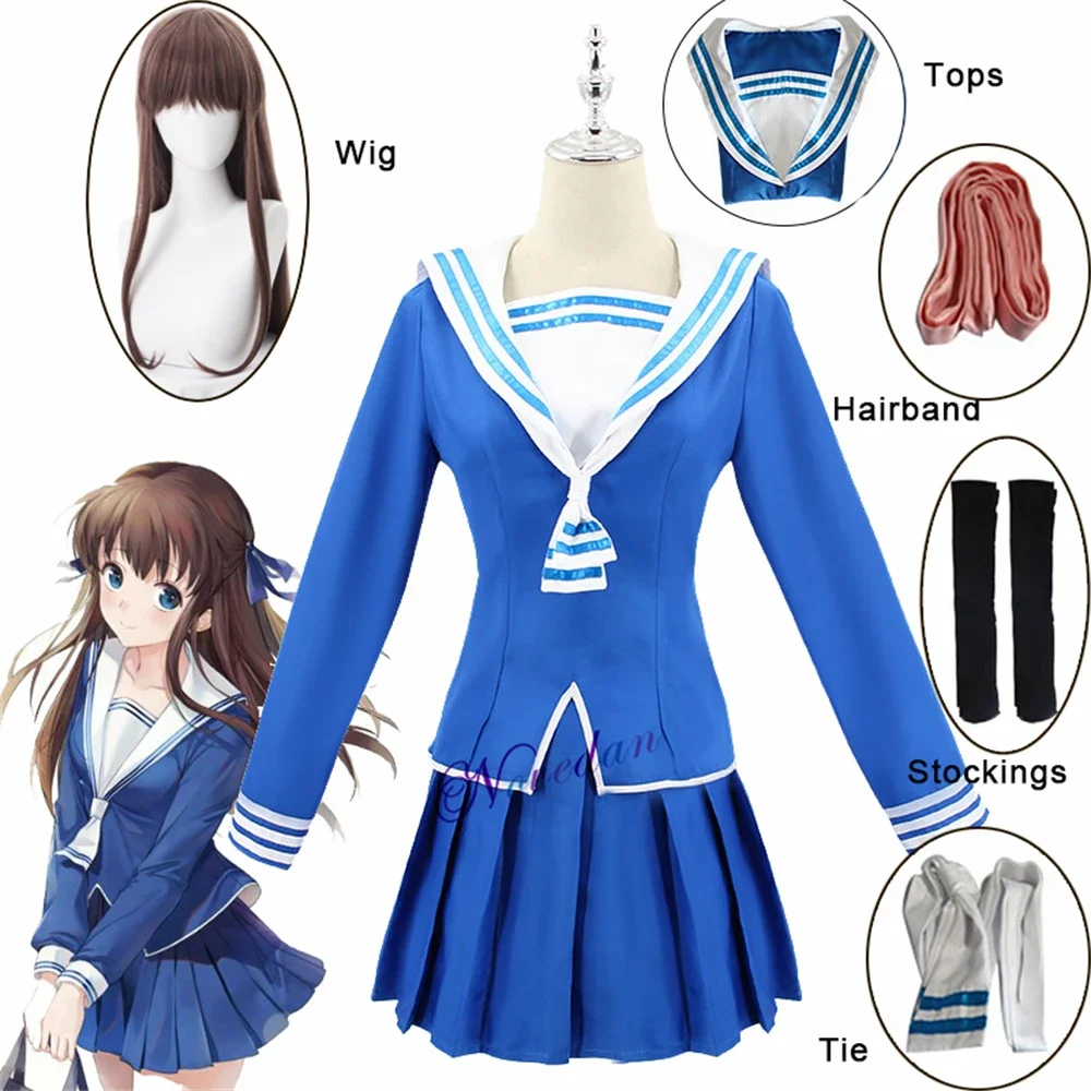 Anime Fruits Basket Cosplay Costume pour femme, Tohru Honda Cosplay Uniform, JK Girl School Uniform, Sailor Costume, Wig Accessrespiration