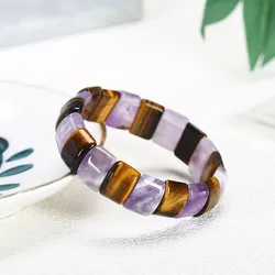 JD 10x14mm Natural Multilcolor Amethyst Crystal Stone Square Beads Bangle Charms Yoga Men Women Meditation Amulet Wrist Bracelet