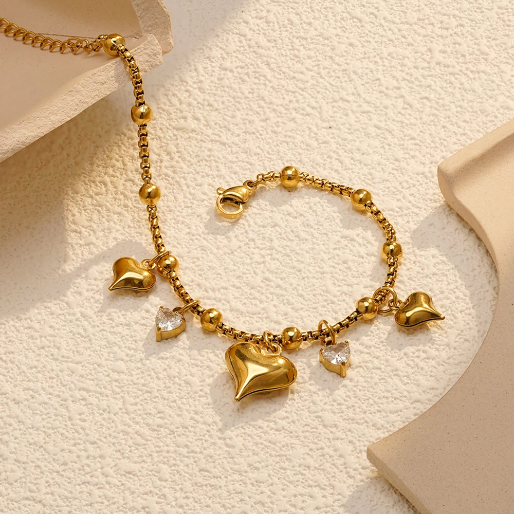 

ENFASHION Pulseras Steel Ball Heart Chain Bracelet For Women's Stainless steel 18K Gold Plated Hight Street Jewelry B252595