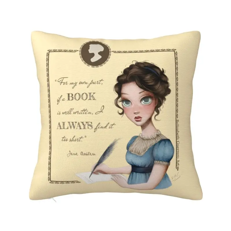 Jane Austen Portrait Throw Pillow Case Decoration Cute Cushions Cover For Sofa Square Polyester Pillowcase Double-sided Printing