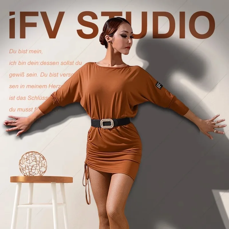 

Платье для танцев IFV с рукавами «летучая мышь» по индивидуальному заказу, юбка с длинными рукавами, черная свободная регулируемая юбка на шнурке, женский спортивный костюм