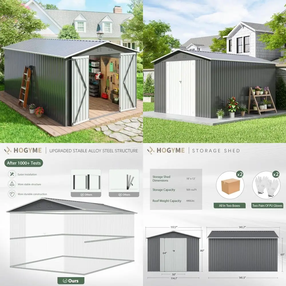 

Садовый сарай для хранения на открытом воздухе от JAXPETY: садовый сарай 10x12 футов с запираемыми дверцами, идеально подходит для заднего двора, патио и газона, серый