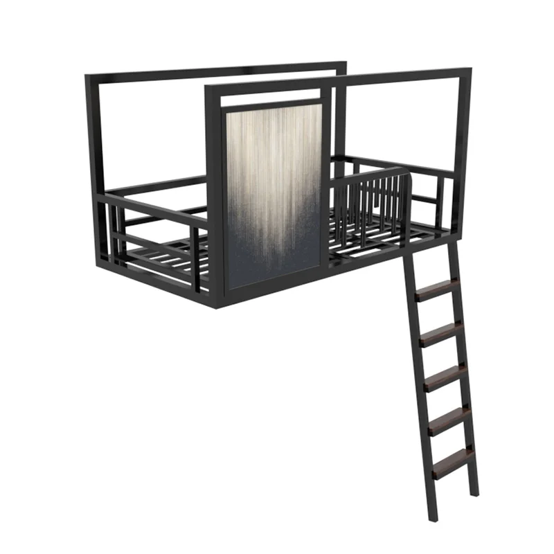 

Wrought iron elevated bed Loft hanging Iron frame bed Small apartment style painting hammock Duplex second floor bed