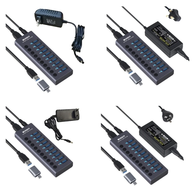 462E 10 Ports USB Data Hub Splitter with Individual ON/Off Switches and 5V 0.5A Power