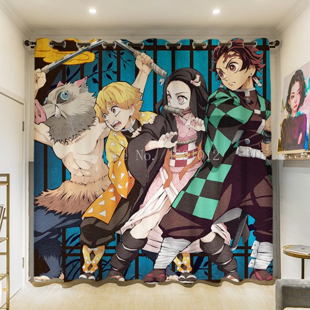 Japanese Anime Curtain for Bedroom Living Room Demon Slayer Window Drapes Boys Girls Gifts Blackout Insulation Polyester Curtain