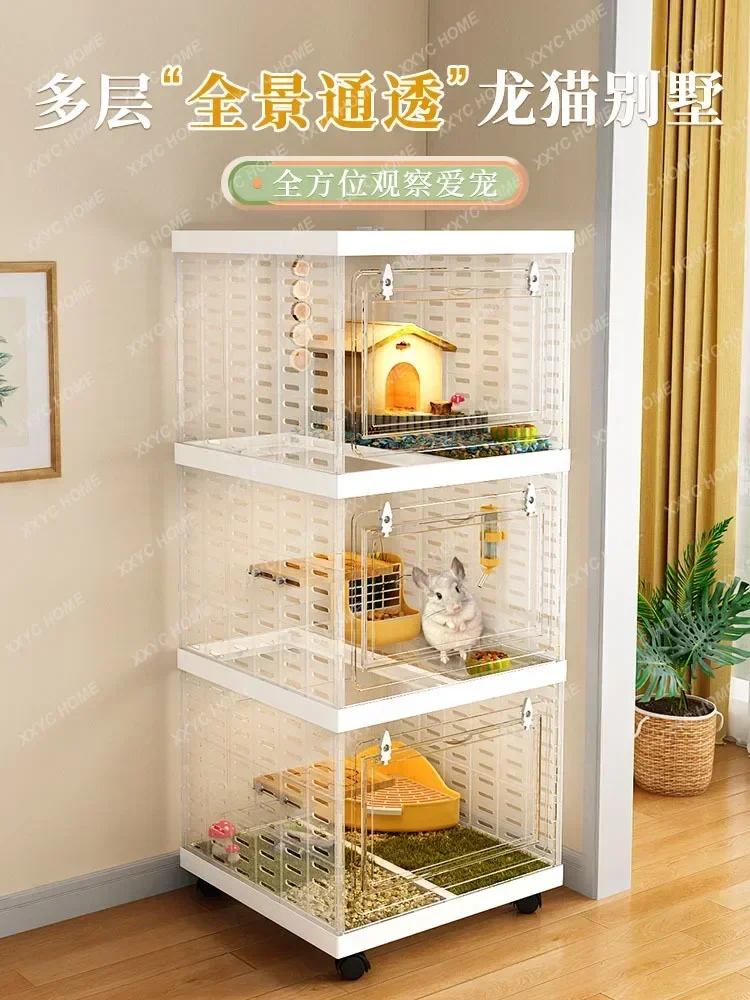 Chinchilla Cabinet Cage Three-layer Chinchilla Cage Large Villa Honey Bag Glider Feeding Box Insulation Box Multi-layer Cage