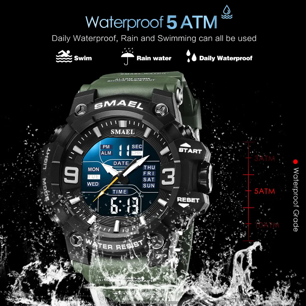 SMAEL Dual Time Digital Watch for Men Fashion Sport Watches Waterproof Chronograph Electronic Wristwatch Auto Date Alarm 8049