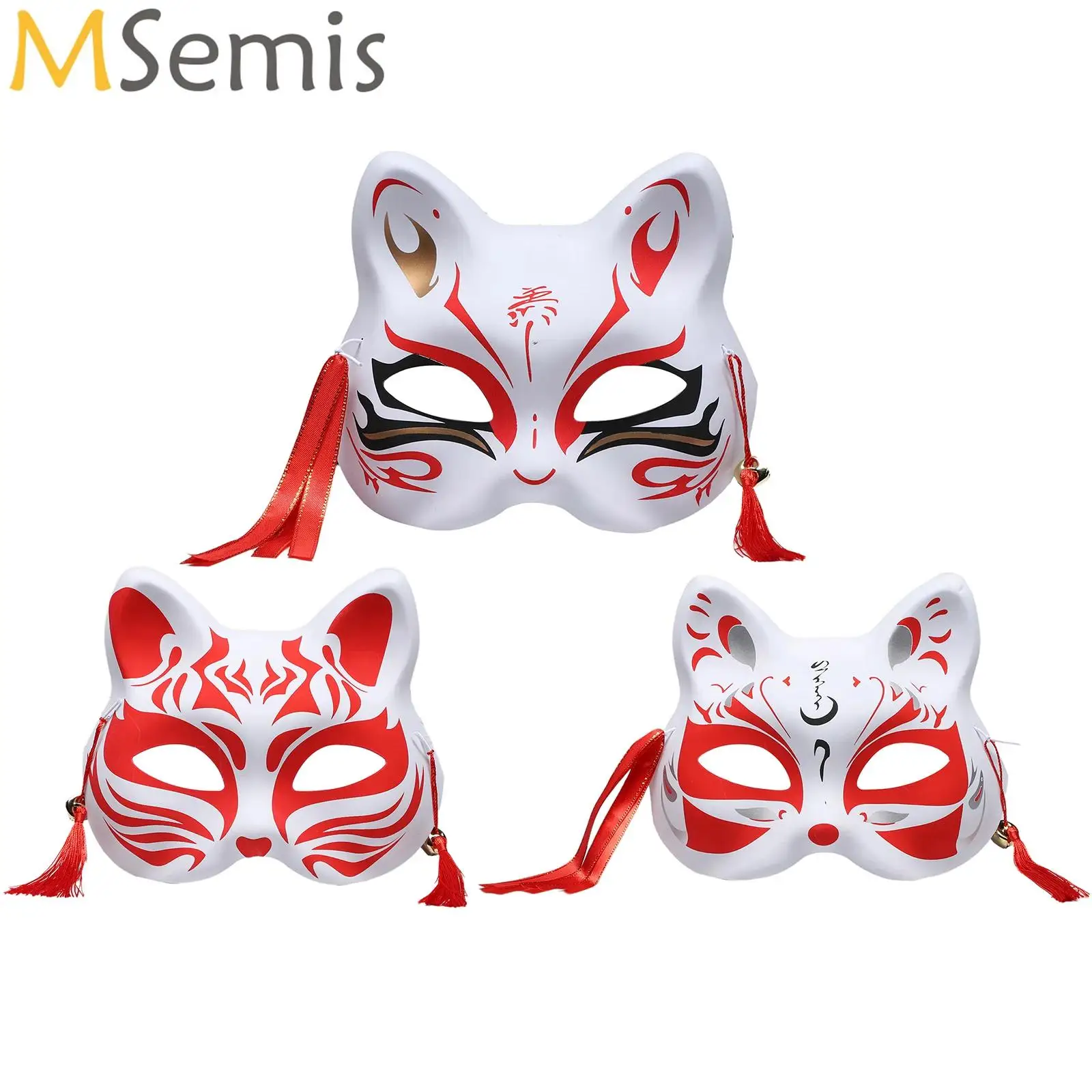 

Bell Fringe Covers Fox Mask Japanese Sexy Women Cat Half Face Masks Halloween Party Masquerade Costumes Cosplay Dress Up Props