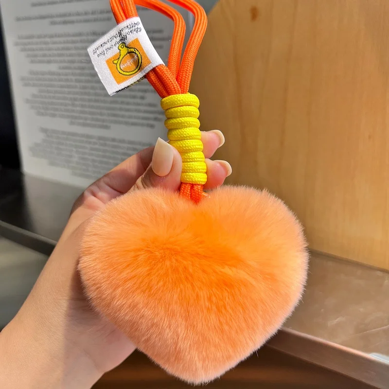 

2025 New Heart Plush Hair Ball Fur Keychain Women Heart Pompom Car Key Chain for Bags Charms Pendant Hairball Key Rings Jewelry