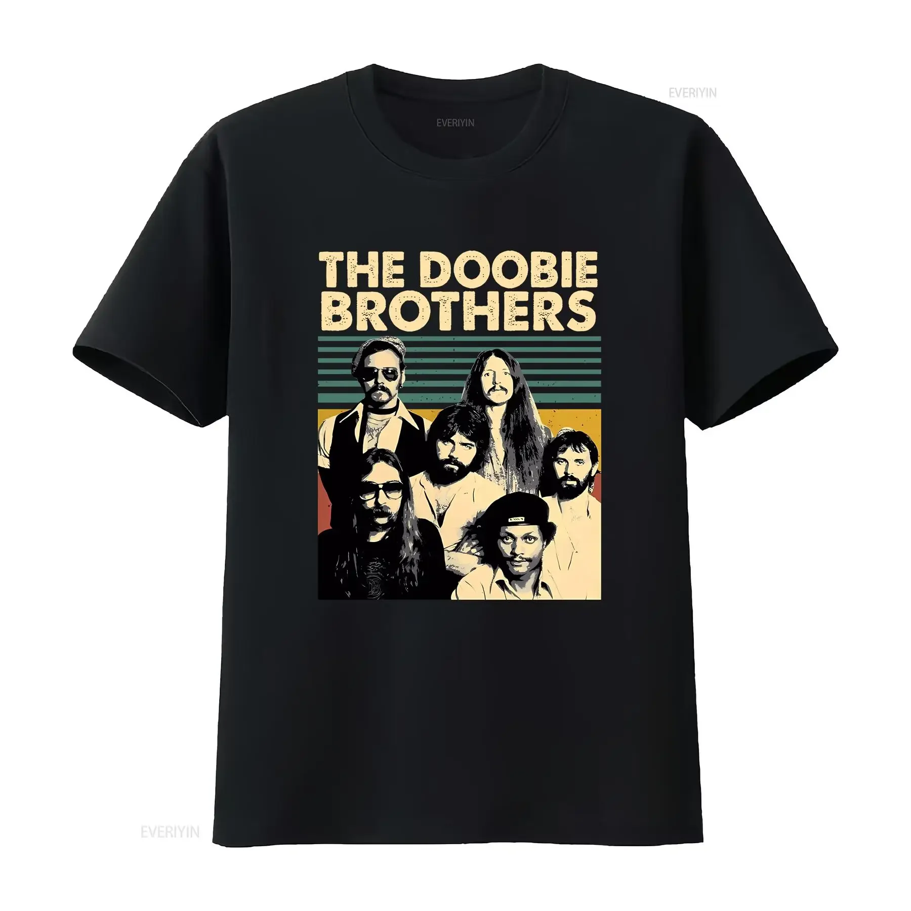 

The Doobie Brothers Black T Shirt Cotton Men vintage Washed Casual Versatile fashion homme Soft Top For Everyday Wear
